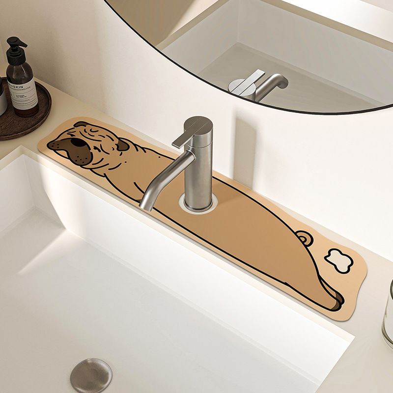 2-Piece Faucet Draining Mat Set Absorbent Sink Splash Guard Quick Dry Counter Mat 10x61cm(Pug)
