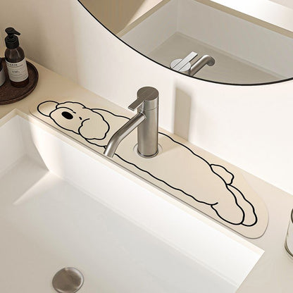 2-Piece Faucet Draining Mat Set Absorbent Sink Splash Guard Quick Dry Counter Mat 10x61cm(Long-legged puppy)