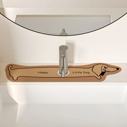 2-Piece Faucet Draining Mat Set Absorbent Sink Splash Guard Quick Dry Counter Mat 10x61cm(Dachshund)