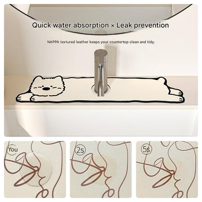 2-Piece Faucet Draining Mat Set Absorbent Sink Splash Guard Quick Dry Counter Mat 10x61cm(Dachshund)