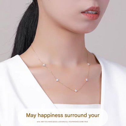 Gold Lucky Four Leaf Clover Necklace Women Delicate Clavicle Chain Sparkling Zirconia Charm Necklace Gift for Her