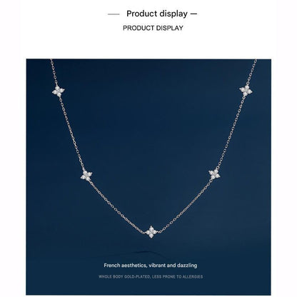 Silver Lucky Four Leaf Clover Necklace Women Delicate Clavicle Chain Sparkling Zirconia Charm Necklace Gift for Her