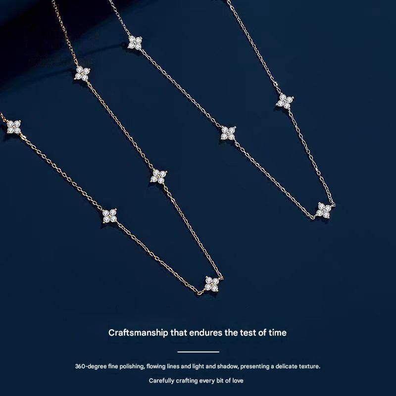 Silver Lucky Four Leaf Clover Necklace Women Delicate Clavicle Chain Sparkling Zirconia Charm Necklace Gift for Her