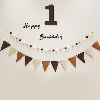 Felt Birthday Banner Set with Interchangeable Numbers 0-9 Pom Pom Garland Pennant Flags Happy Birthday Decoration
