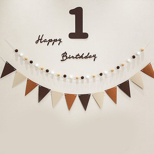 Felt Birthday Banner Set with Interchangeable Numbers 0-9 Pom Pom Garland Pennant Flags Happy Birthday Decoration