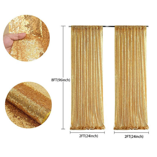 Gold Sequin Backdrop Curtain Party Wedding Photo Booth Background Panel 8FT x 2FT