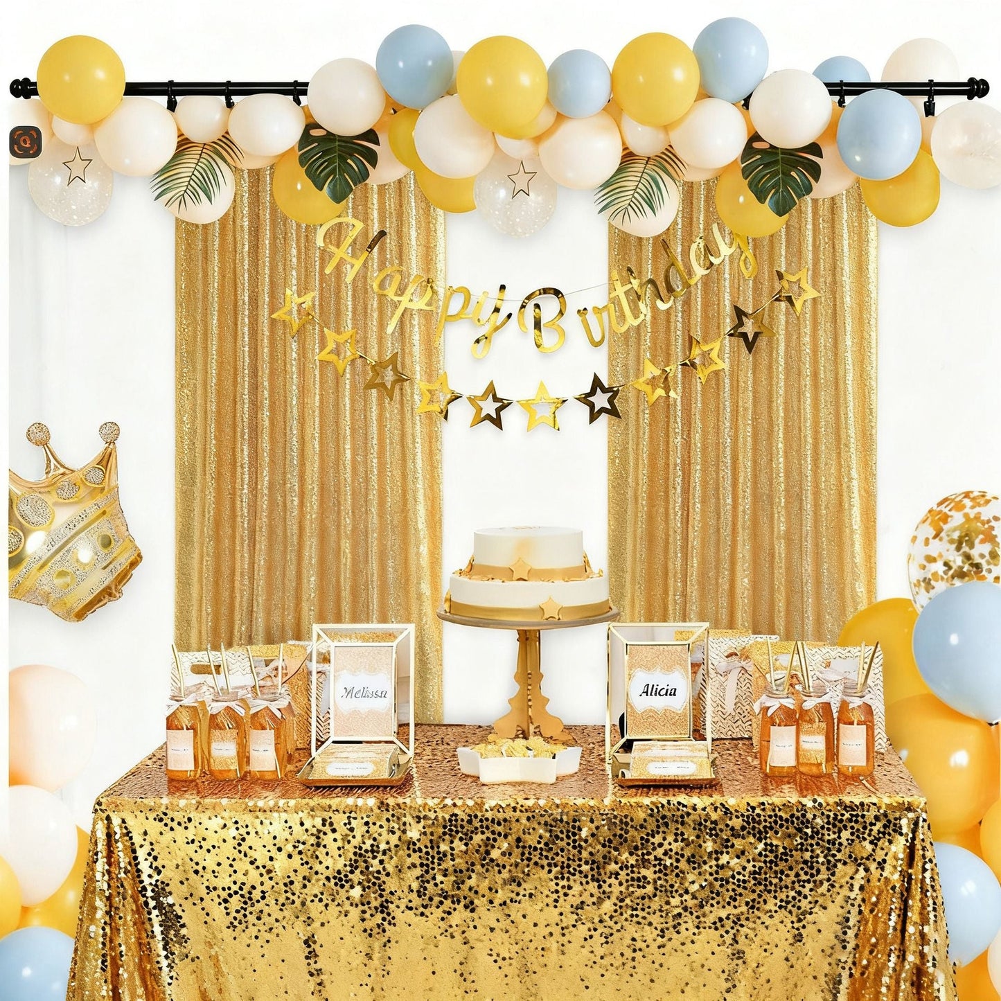 Gold Sequin Backdrop Curtain Party Wedding Photo Booth Background Panel 8FT x 2FT