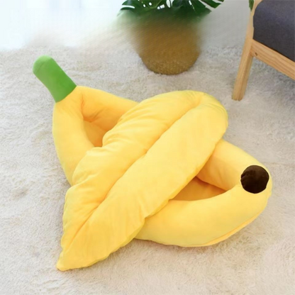 Banana Boat Pet Bed Plush Soft Dog Cat Nest with Cushion Warm Cozy Banana Shape Pet House for Small Medium Dogs Cats(Size: S)
