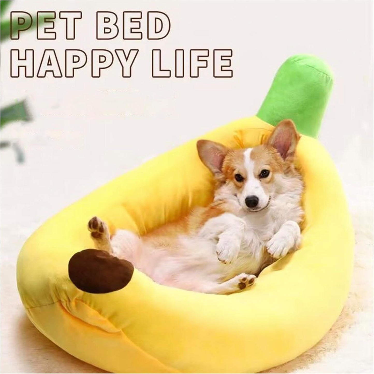 Banana Boat Pet Bed Plush Soft Dog Cat Nest with Cushion Warm Cozy Banana Shape Pet House for Small Medium Dogs Cats(Size: S)