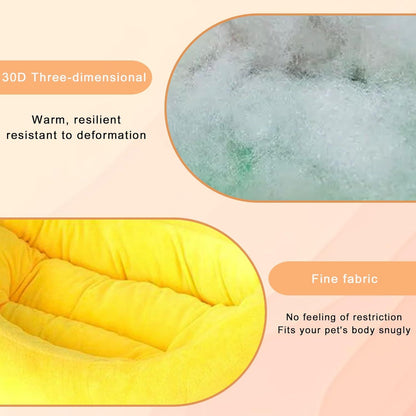 Banana Boat Pet Bed Plush Soft Dog Cat Nest with Cushion Warm Cozy Banana Shape Pet House for Small Medium Dogs Cats(Size: S)