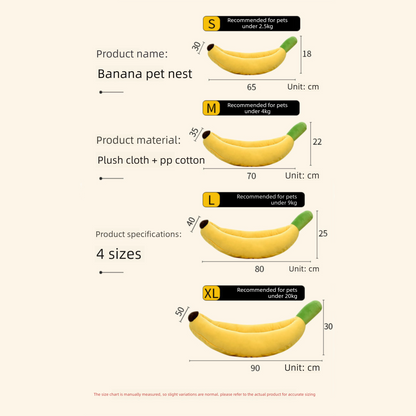 Banana Boat Pet Bed Plush Soft Dog Cat Nest with Cushion Warm Cozy Banana Shape Pet House for Small Medium Dogs Cats(Size: S)