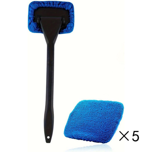 Dark blue Car Windshield Cleaning Brush with 5 Replacement Microfiber Pads Defogging Wiper Tool Glass Cleaner