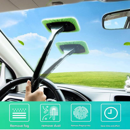 Dark blue Car Windshield Cleaning Brush with 5 Replacement Microfiber Pads Defogging Wiper Tool Glass Cleaner