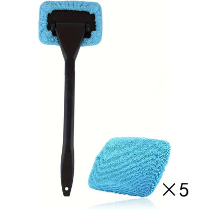 Light blue Car Windshield Cleaning Brush with 5 Replacement Microfiber Pads Defogging Wiper Tool Glass Cleaner