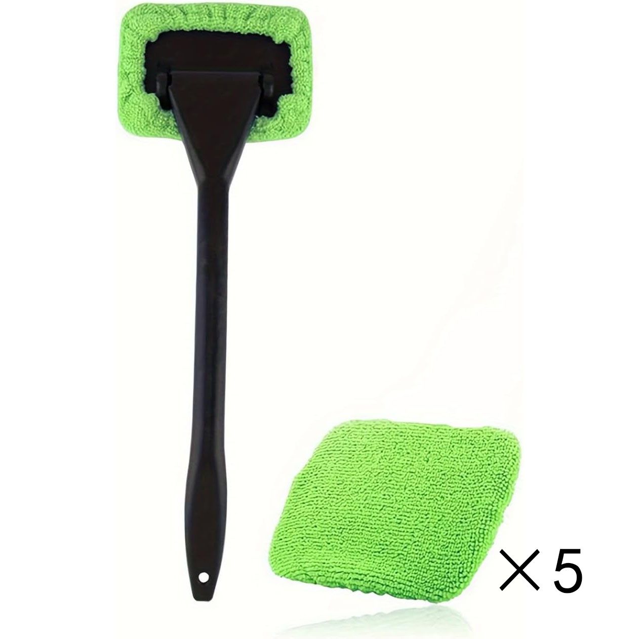 Green Car Windshield Cleaning Brush with 5 Replacement Microfiber Pads Defogging Wiper Tool Glass Cleaner
