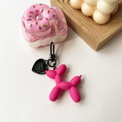 2-Piece Rose red Balloon Dog Keychain Set with Heart Charm Bag Pendant Cute Couple Gift
