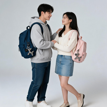 2-Piece Black Balloon Dog Keychain Set with Heart Charm Bag Pendant Cute Couple Gift