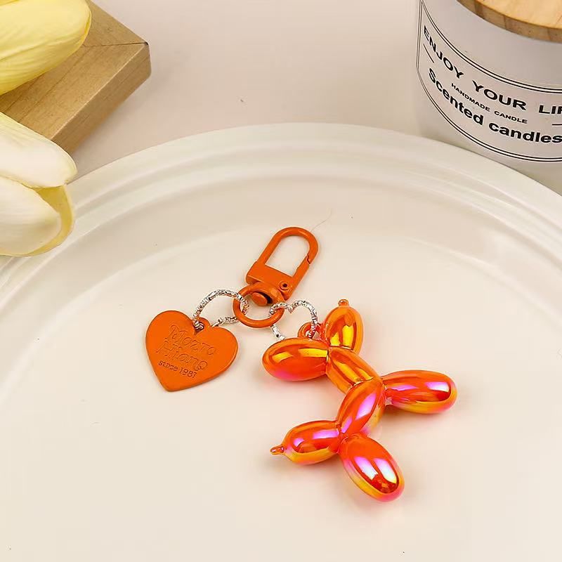 2-Piece Orange Balloon Dog Keychain Set with Heart Charm Bag Pendant Cute Couple Gift