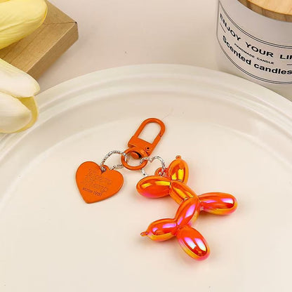 2-Piece Orange Balloon Dog Keychain Set with Heart Charm Bag Pendant Cute Couple Gift