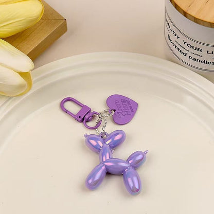 2-Piece Purple Balloon Dog Keychain Set with Heart Charm Bag Pendant Cute Couple Gift