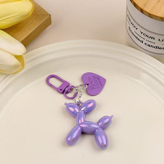 2-Piece Purple Balloon Dog Keychain Set with Heart Charm Bag Pendant Cute Couple Gift