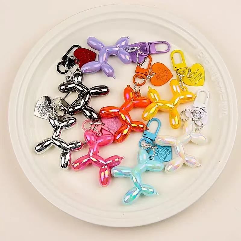 2-Piece Purple Balloon Dog Keychain Set with Heart Charm Bag Pendant Cute Couple Gift
