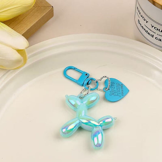 2-Piece Blue Balloon Dog Keychain Set with Heart Charm Bag Pendant Cute Couple Gift