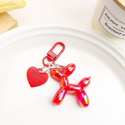 2-Piece Red Balloon Dog Keychain Set with Heart Charm Bag Pendant Cute Couple Gift