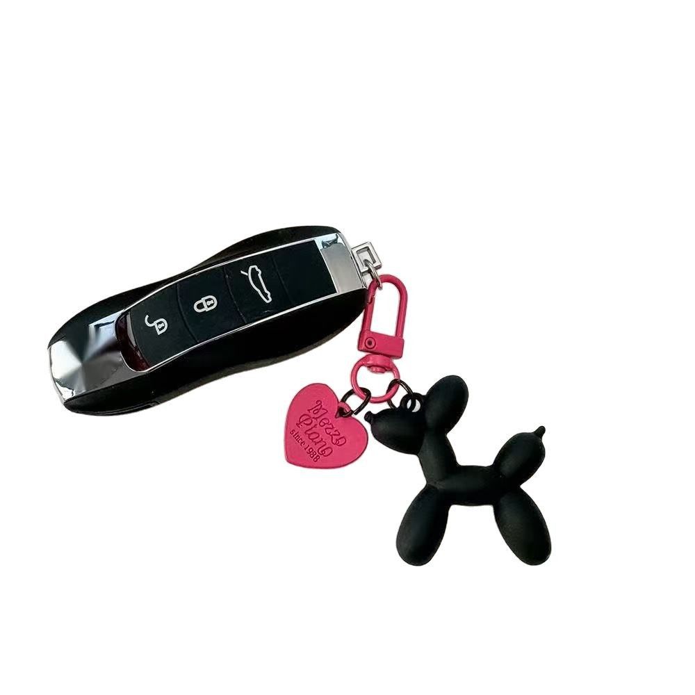 2-Piece Red Balloon Dog Keychain Set with Heart Charm Bag Pendant Cute Couple Gift