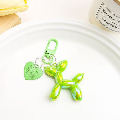 2-Piece Green Balloon Dog Keychain Set with Heart Charm Bag Pendant Cute Couple Gift
