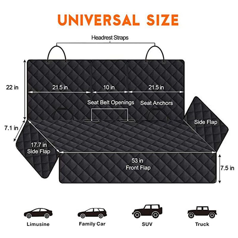 Car Rear Seat Pet Protector Mat Waterproof Dog Cat Back Seat Cover Black