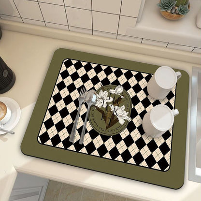 Green Kitchen Countertop Drainage Mat Absorbent Quick Dry Tech Velvet Dish Drying Pad 40x60cm(CD0075-3)