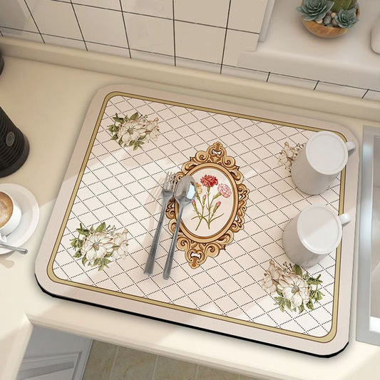 Beige Kitchen Countertop Drainage Mat Absorbent Quick Dry Tech Velvet Dish Drying Pad 40x60cm(CD0076-1)