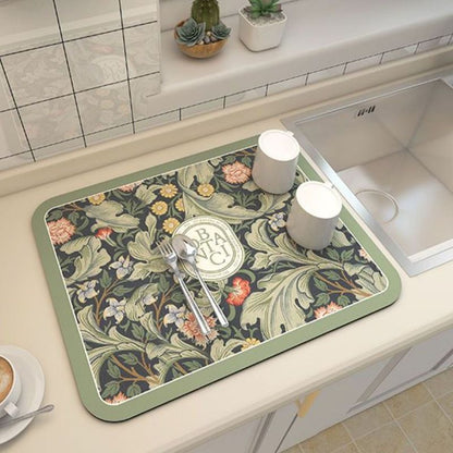 Green Kitchen Countertop Drainage Mat Absorbent Quick Dry Tech Velvet Dish Drying Pad 40x60cm(CD0076-3)