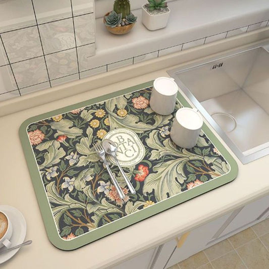 Green Kitchen Countertop Drainage Mat Absorbent Quick Dry Tech Velvet Dish Drying Pad 40x60cm(CD0076-3)