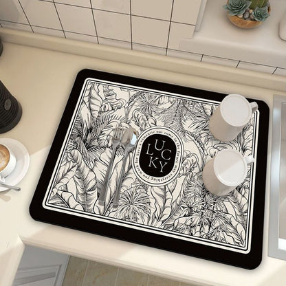 Black Kitchen Countertop Drainage Mat Absorbent Quick Dry Tech Velvet Dish Drying Pad 40x60cm(CD0076-4)