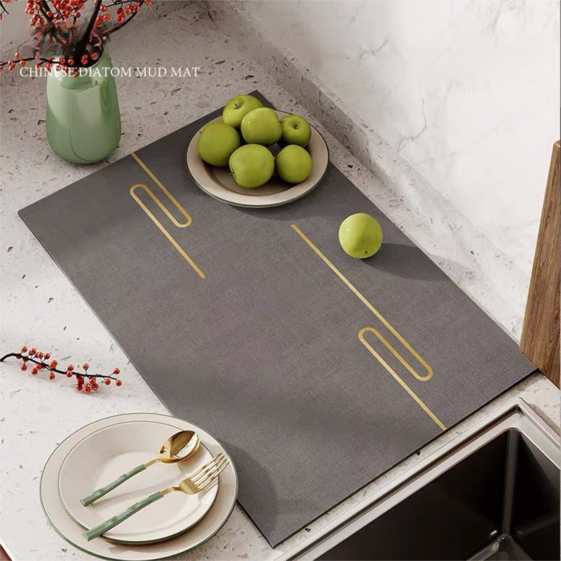 Grey Kitchen Countertop Drainage Mat Absorbent Quick Dry Tech Velvet Dish Drying Pad 40x60cm(CD0077-1)