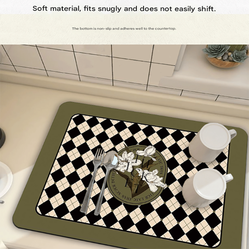 Grey Kitchen Countertop Drainage Mat Absorbent Quick Dry Tech Velvet Dish Drying Pad 40x60cm(CD0077-1)
