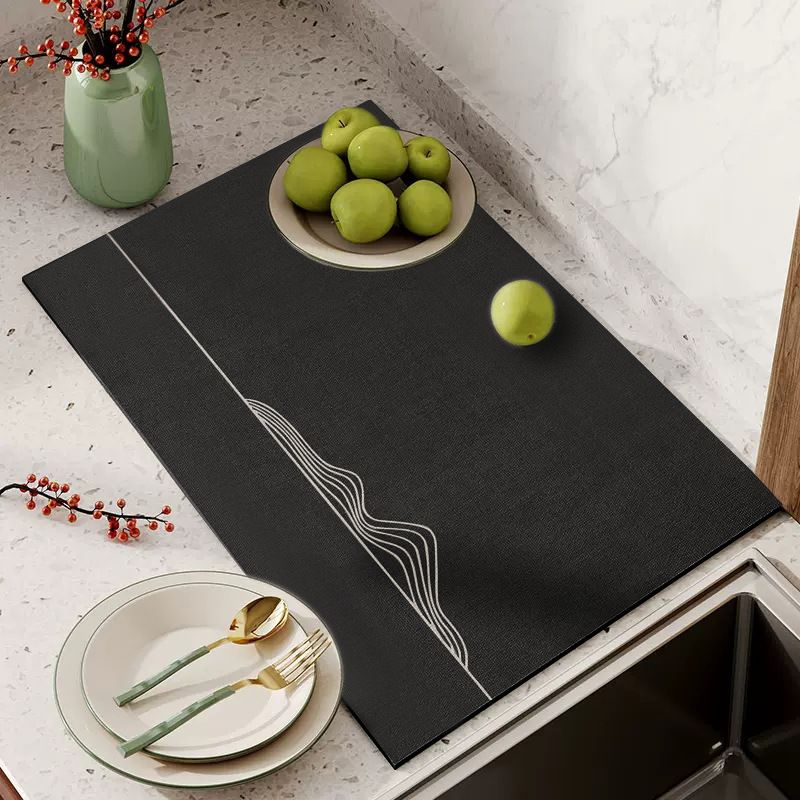 Black Kitchen Countertop Drainage Mat Absorbent Quick Dry Tech Velvet Dish Drying Pad 40x60cm(CD0077-2)