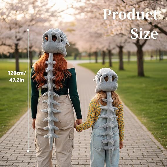 80CM Green Funny Dinosaur Skeleton Plush Headwear – Quirky Bone Fossil Plushie Hat & Huggable Doll for Party Costumes and Birthday Gifts