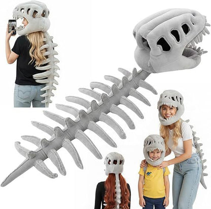 120CM Red Funny Dinosaur Skeleton Plush Headwear – Quirky Bone Fossil Plushie Hat & Huggable Doll for Party Costumes and Birthday Gifts