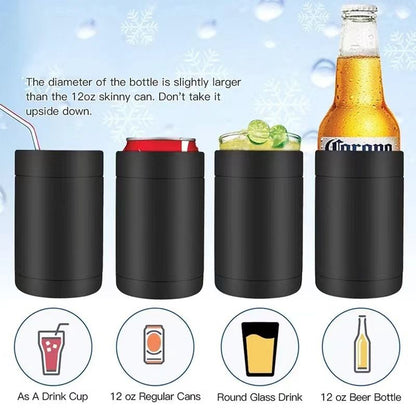 3-in-1 Beer Bottle Insulated Tumbler and Can Cooler with Bottle Opener – Double Wall Stainless Steel Soda Can Insulator & Holder for Car Outdoor Beverage Storage, 12oz Dark Blue