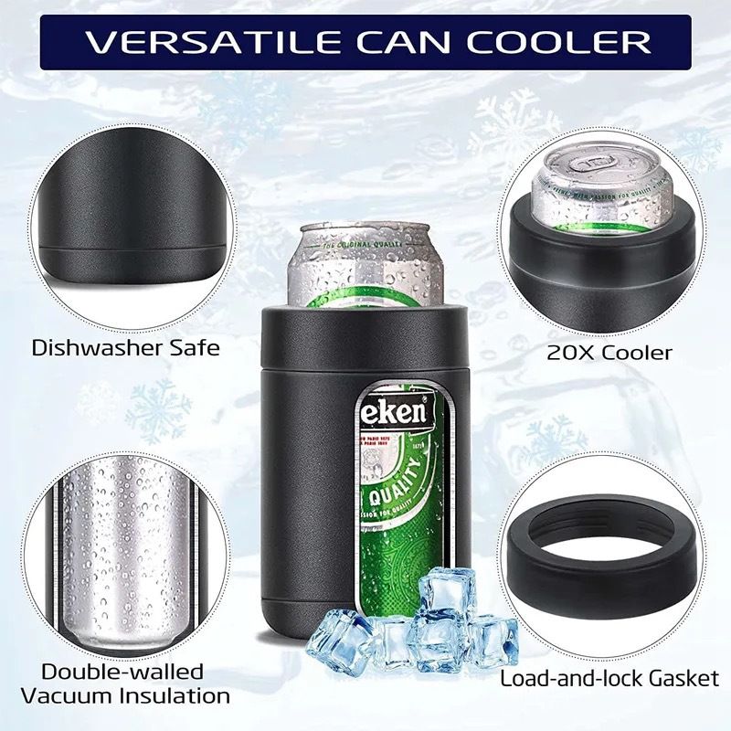 3-in-1 Beer Bottle Insulated Tumbler and Can Cooler with Bottle Opener – Double Wall Stainless Steel Soda Can Insulator & Holder for Car Outdoor Beverage Storage, 12oz Blue