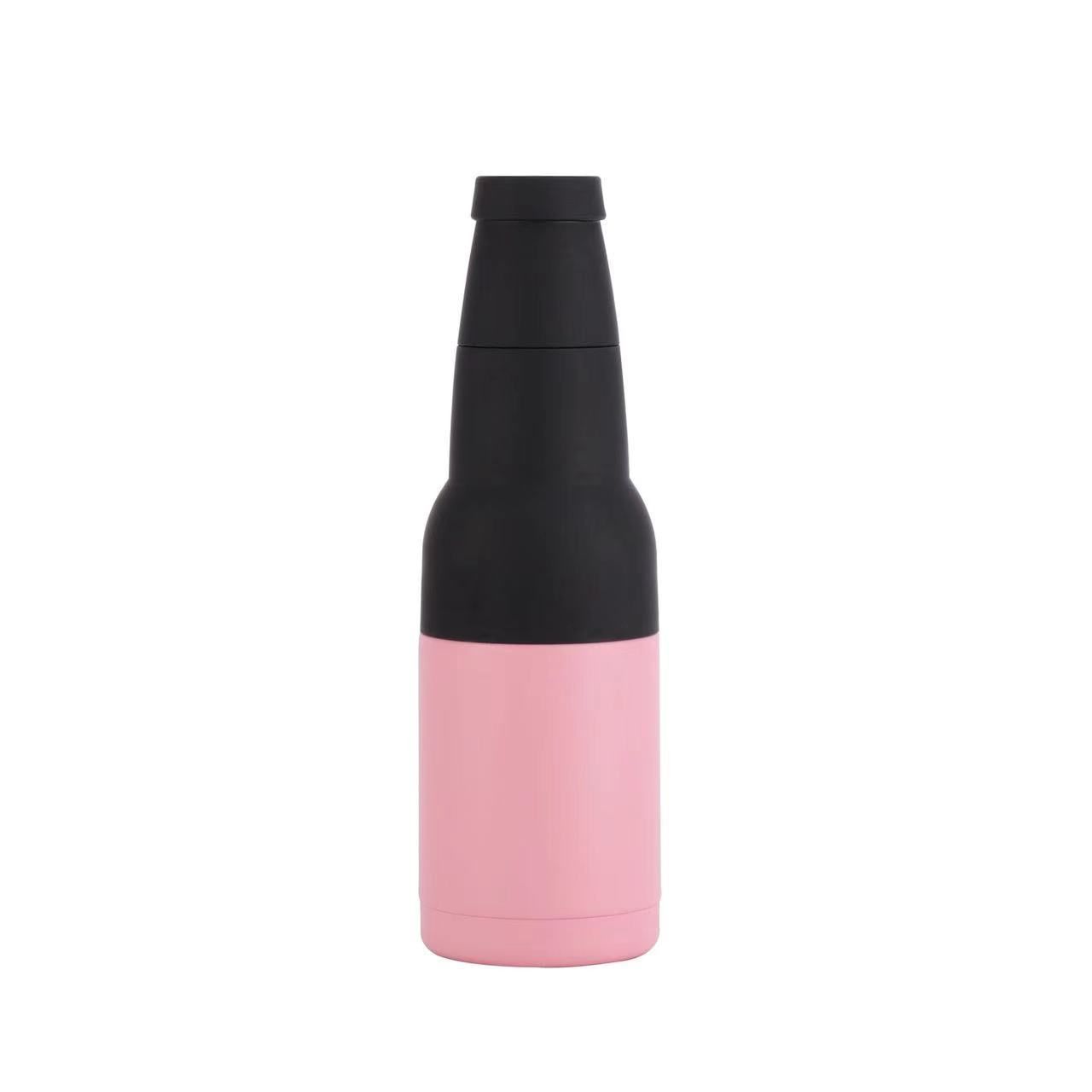 3-in-1 Beer Bottle Insulated Tumbler and Can Cooler with Bottle Opener – Double Wall Stainless Steel Soda Can Insulator & Holder for Car Outdoor Beverage Storage, 12oz Pink