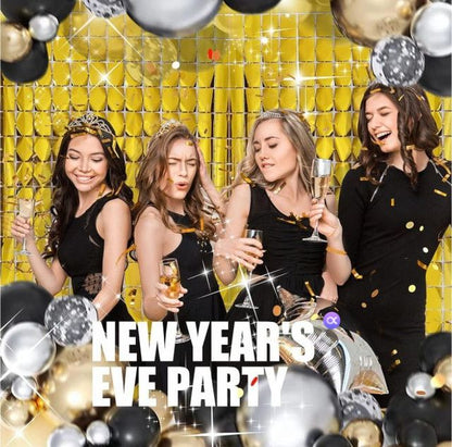 Gold 3D Shimmer Foil Fringe Square Cube Curtain (2 PCS) – 1m x 2m Self-Adhesive Metallic Backdrop for Birthdays, Weddings, and Party Wall Decor