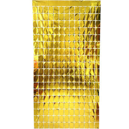 Gold 3D Shimmer Foil Fringe Square Cube Curtain (2 PCS) – 1m x 2m Self-Adhesive Metallic Backdrop for Birthdays, Weddings, and Party Wall Decor