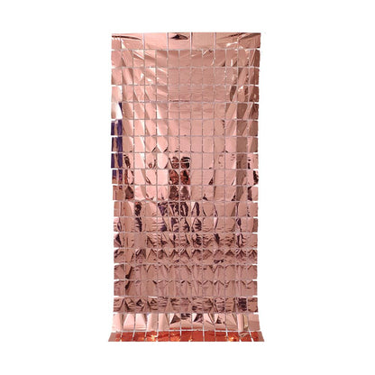 Rose Gold 3D Shimmer Foil Fringe Square Cube Curtain (2 PCS) – 1m x 2m Self-Adhesive Metallic Backdrop for Birthdays, Weddings, and Party Wall Decor