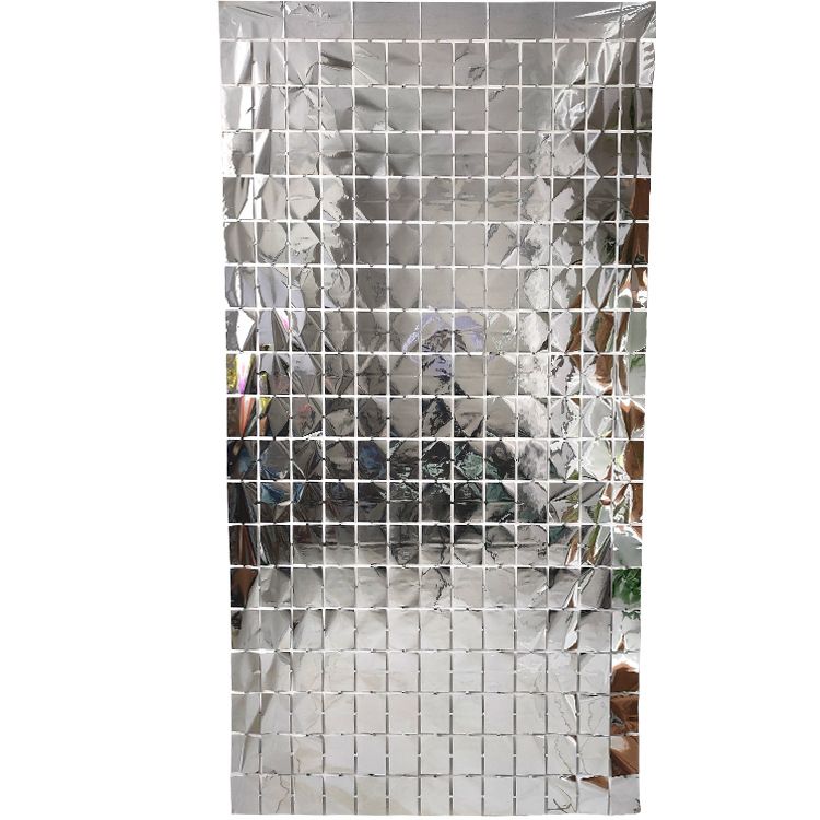 Silver 3D Shimmer Foil Fringe Square Cube Curtain (2 PCS) – 1m x 2m Self-Adhesive Metallic Backdrop for Birthdays, Weddings, and Party Wall Decor