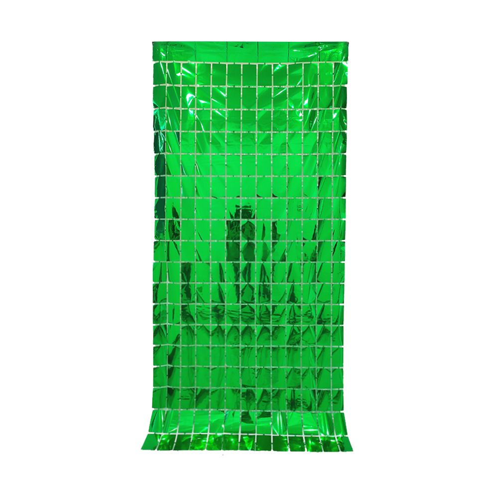 Green 3D Shimmer Foil Fringe Square Cube Curtain (2 PCS) – 1m x 2m Self-Adhesive Metallic Backdrop for Birthdays, Weddings, and Party Wall Decor