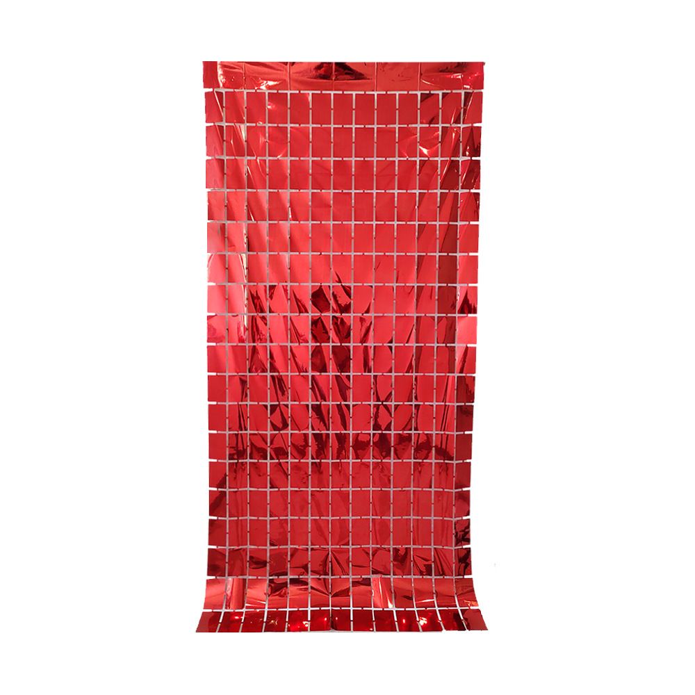 Red 3D Shimmer Foil Fringe Square Cube Curtain (2 PCS) – 1m x 2m Self-Adhesive Metallic Backdrop for Birthdays, Weddings, and Party Wall Decor
